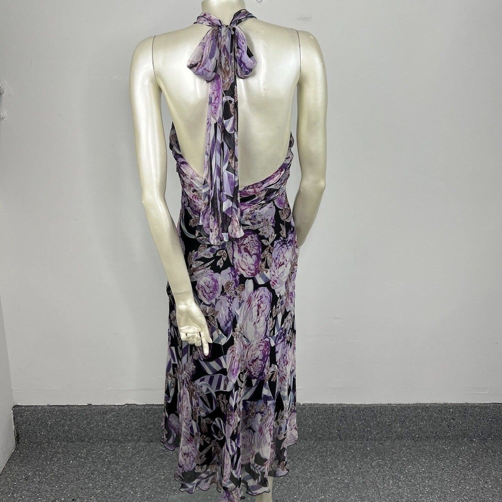 Diane Von Furstenberg Silk Dress Black/purple Floral Halter Open Back Sz 8 - Picture 6 of 11
